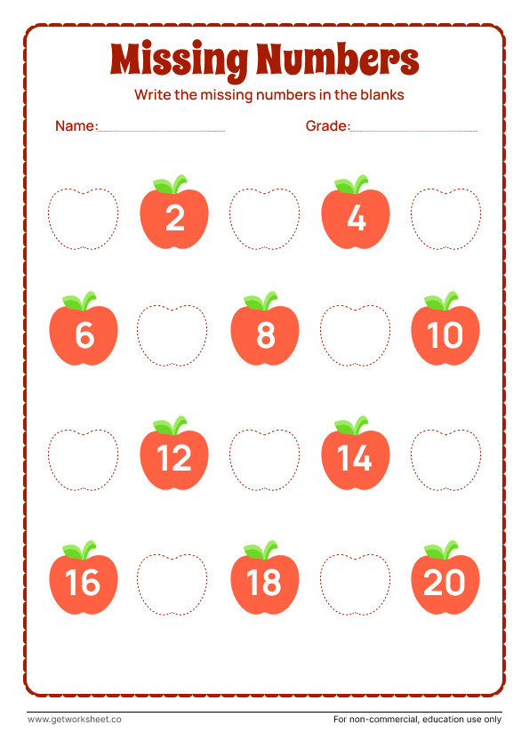 Missing number worksheet 3