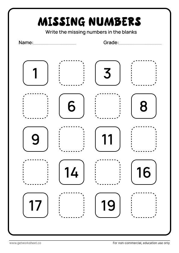Missing number worksheet 7