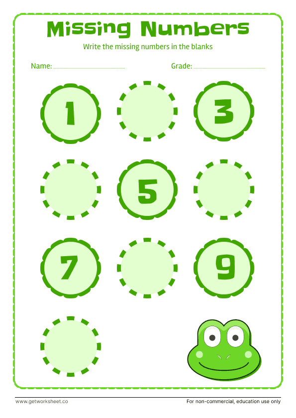 Missing number worksheet 10