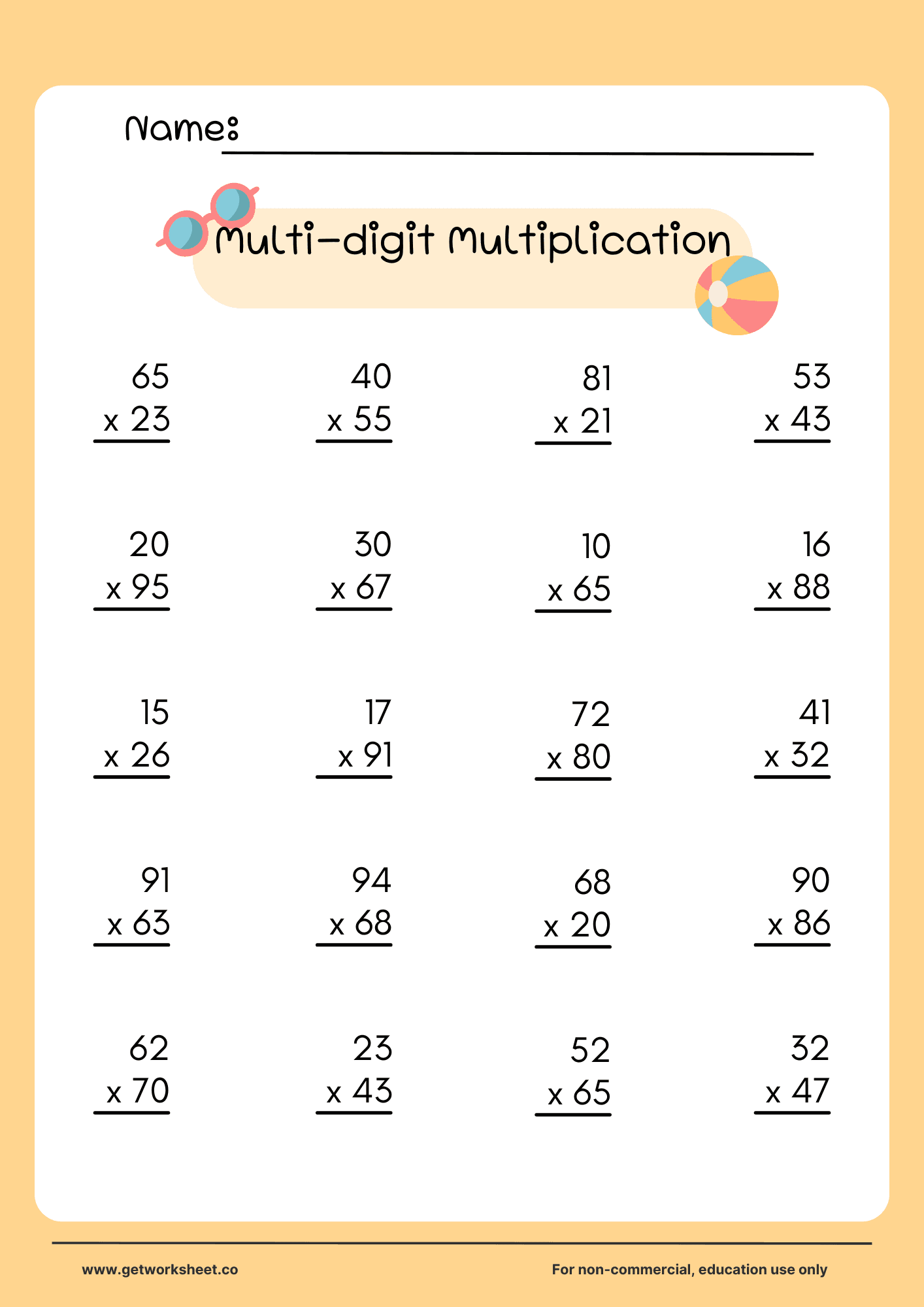 Multi digit multiplication printable 3