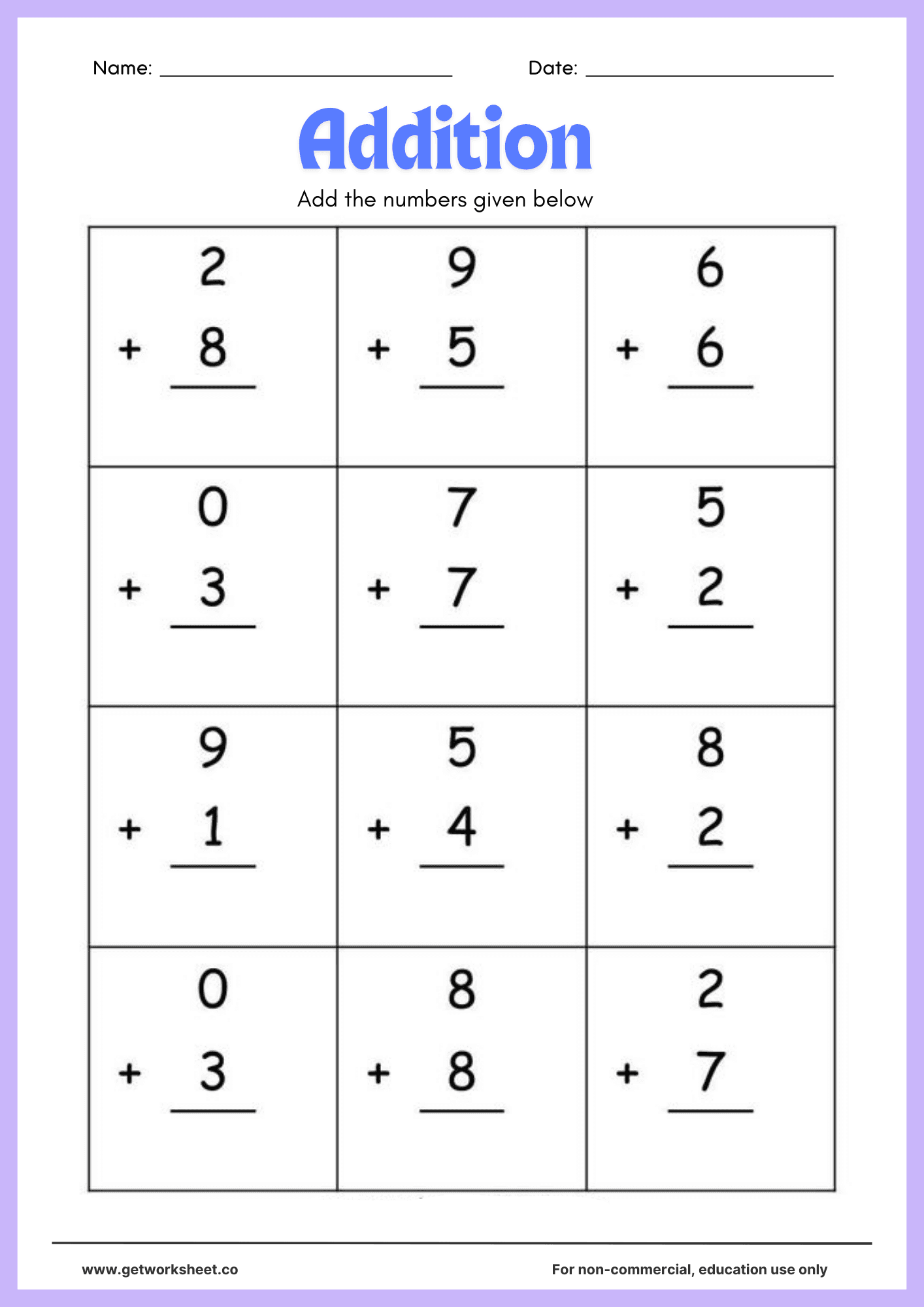 Addition worksheet 2