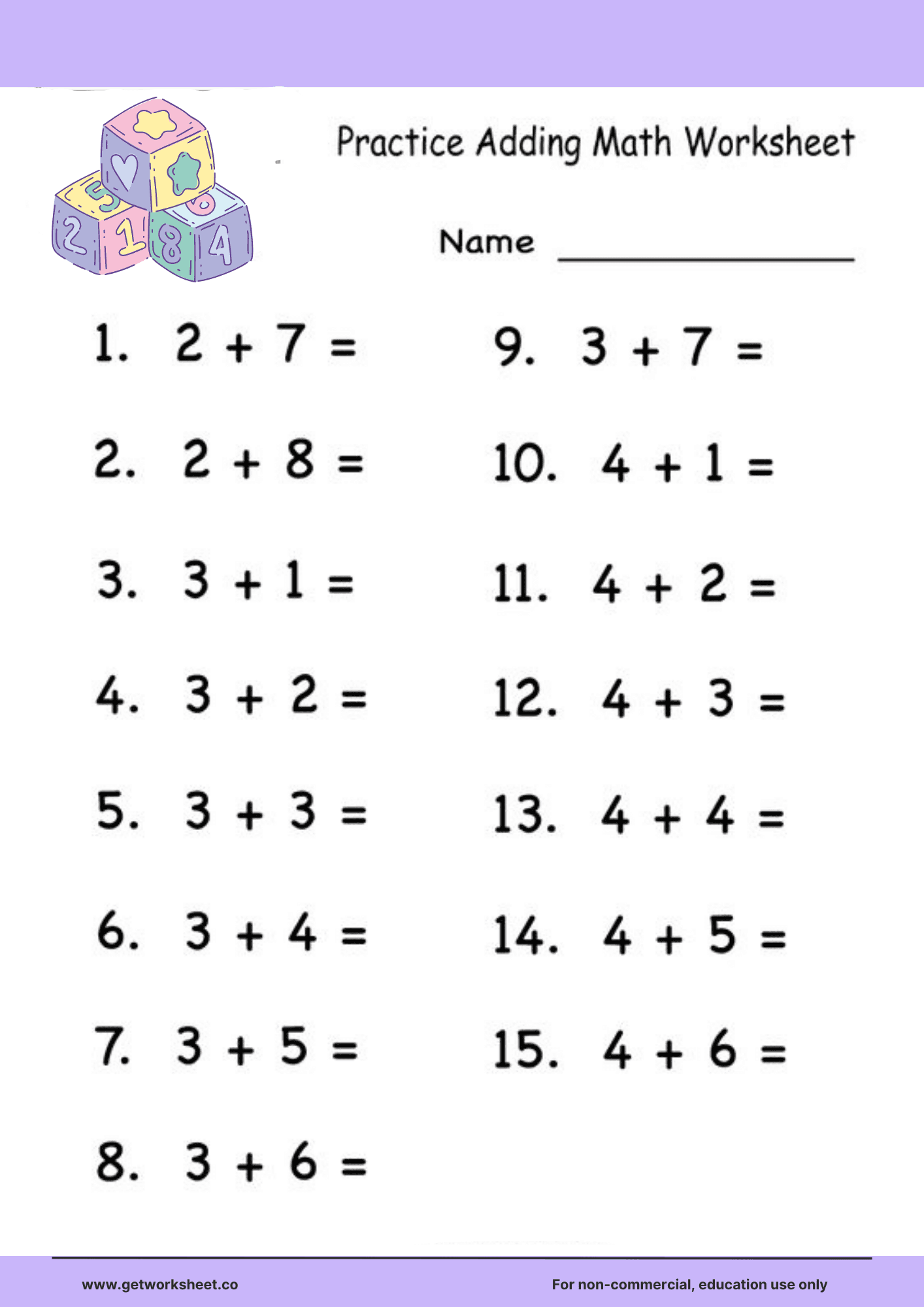 Addition worksheet 3