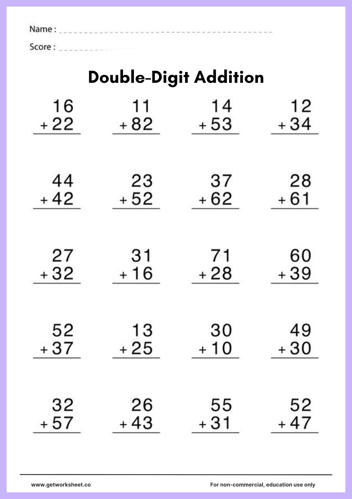 Free doubles addition worksheets