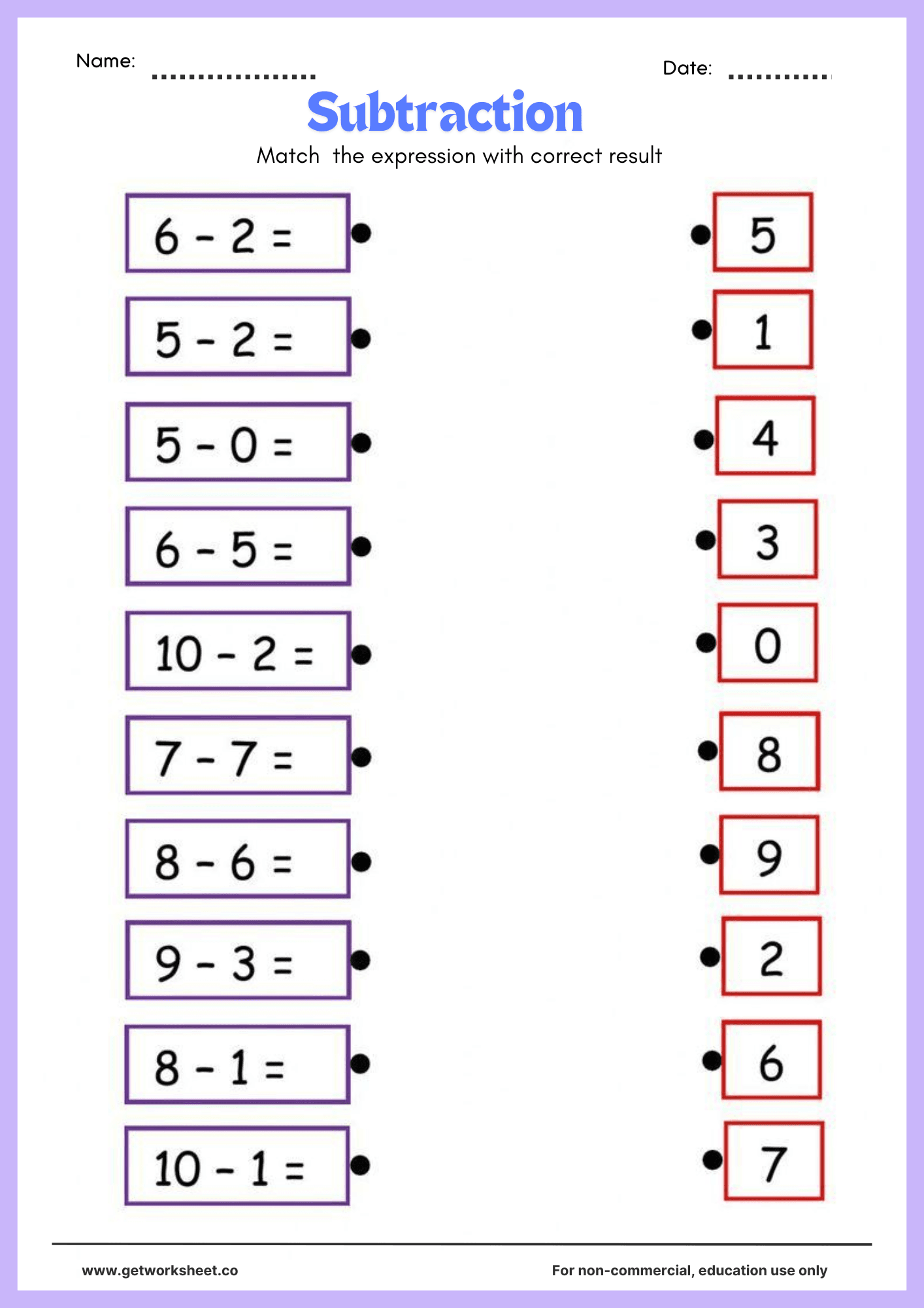 Substraction worksheet 2