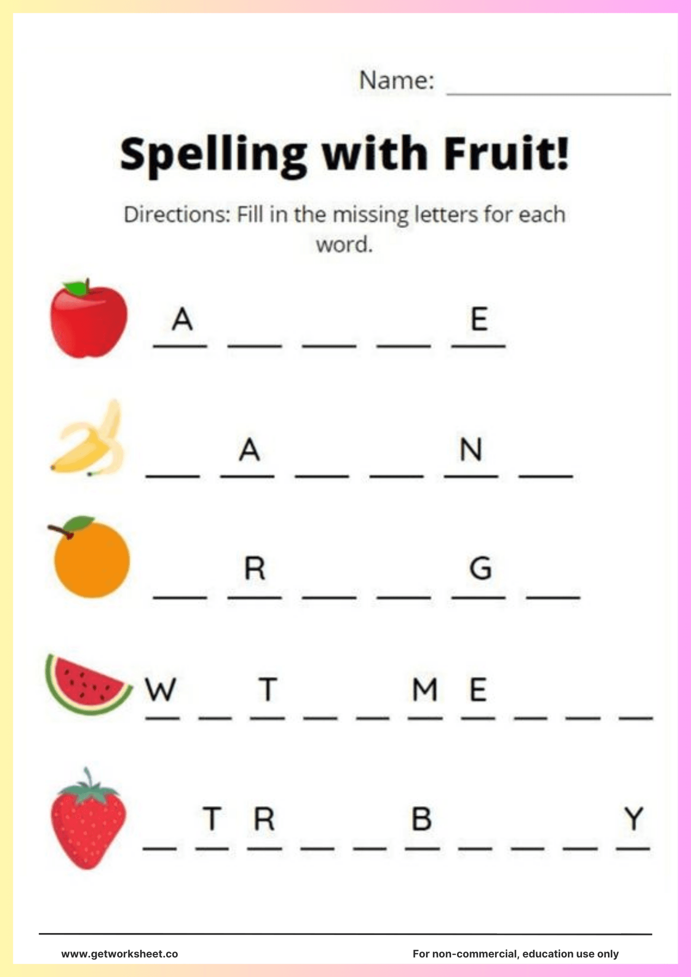 Free spelling worksheets