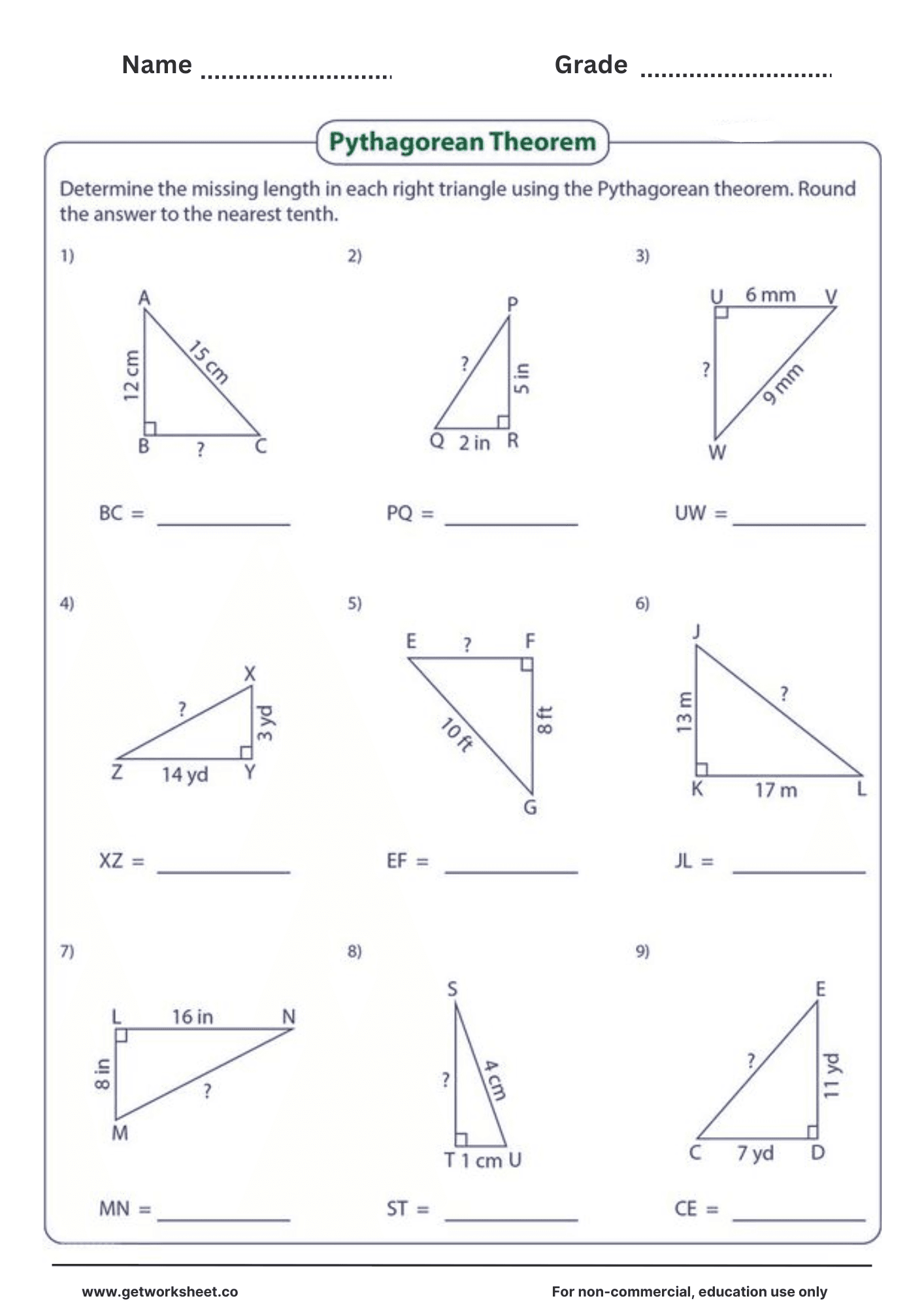Free pythagorean theorem worksheets