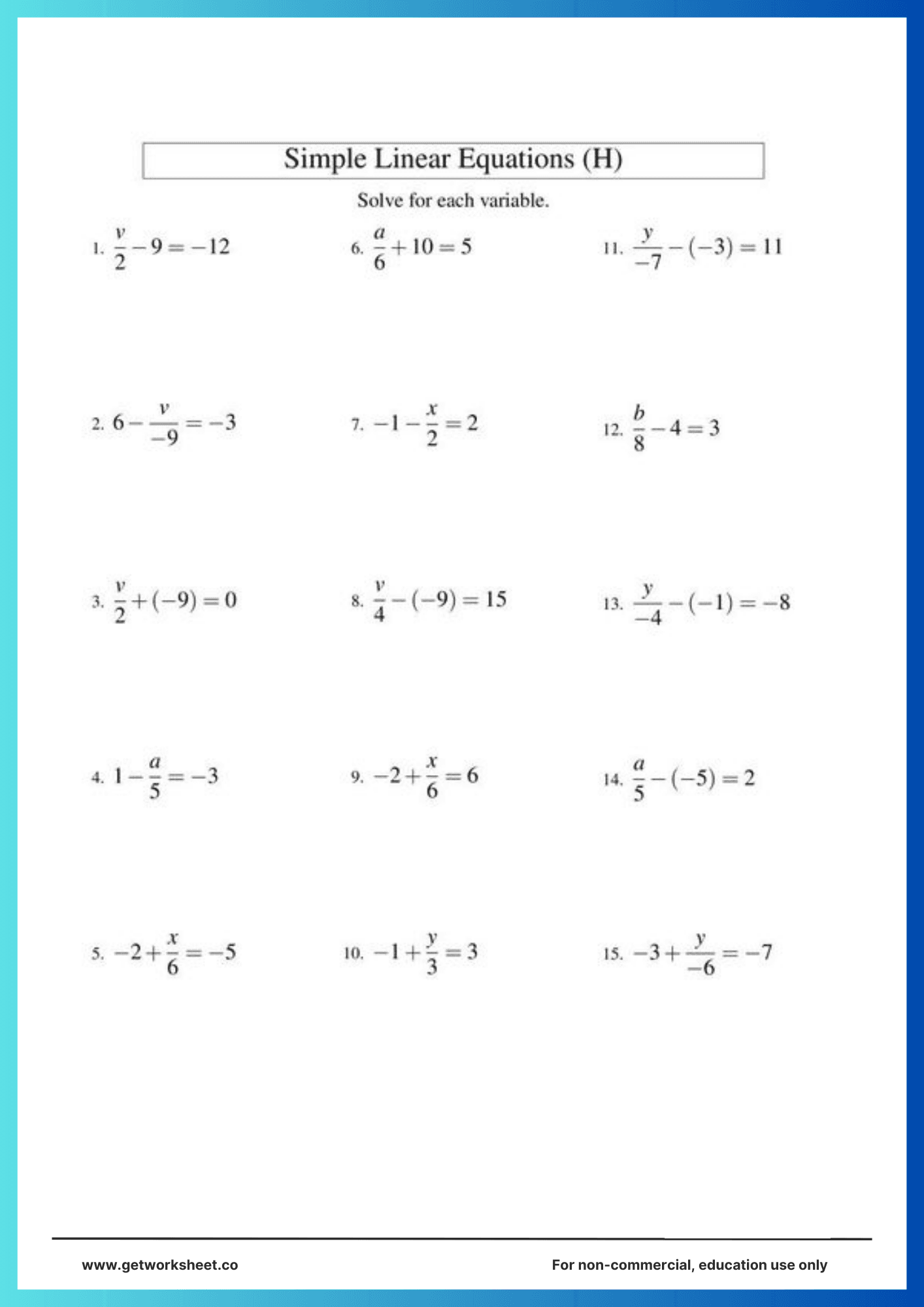 Two step equations worksheet 2