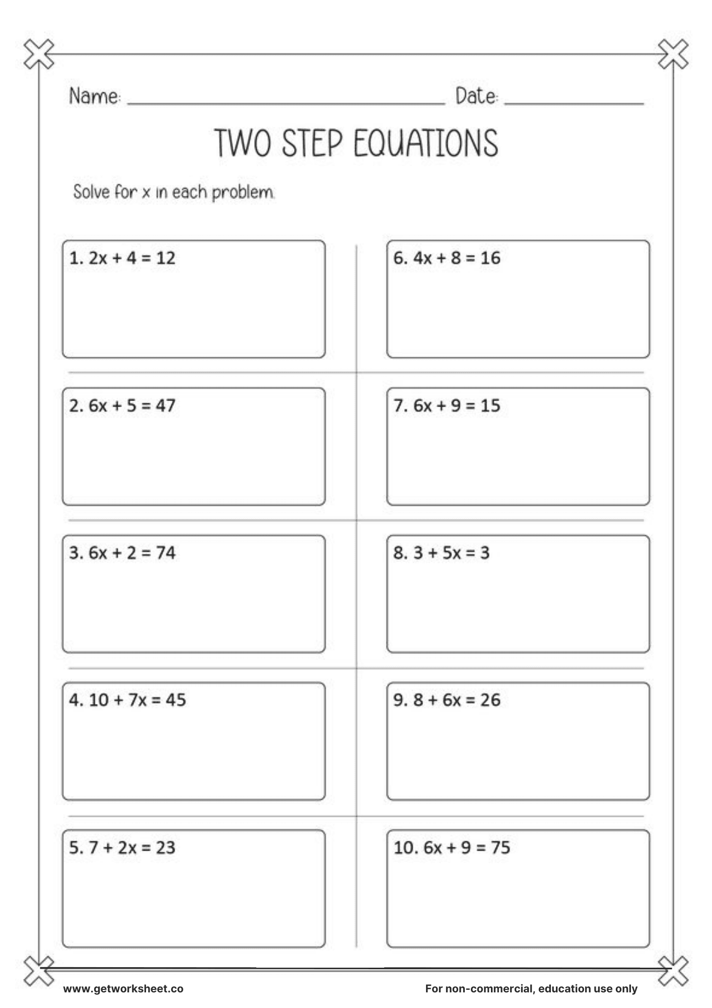 Two step equations worksheet 4