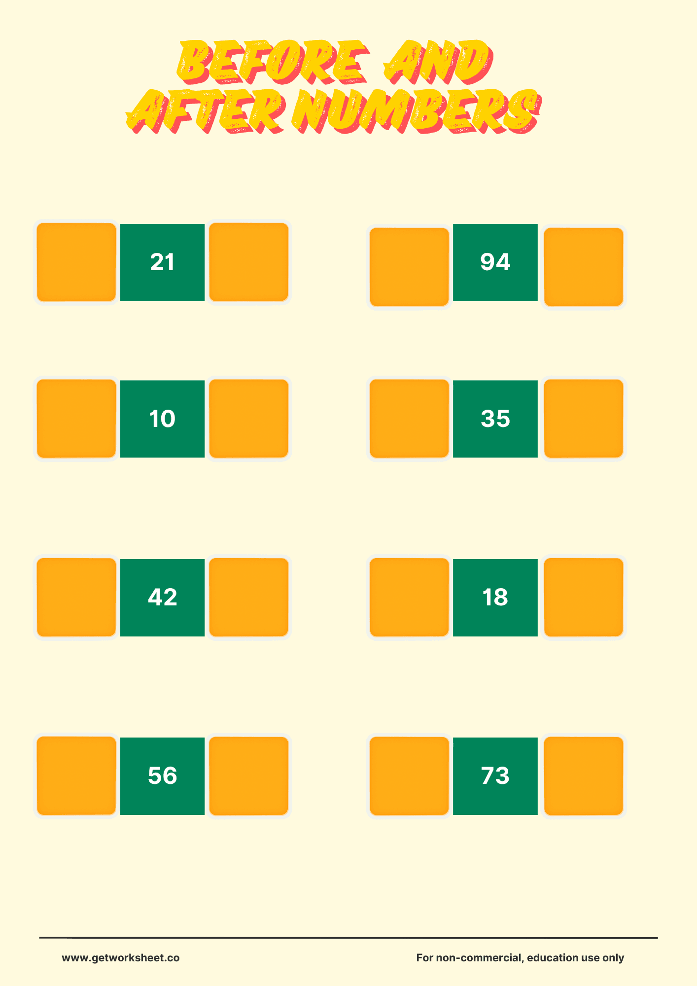 Free before and after numbers worksheets