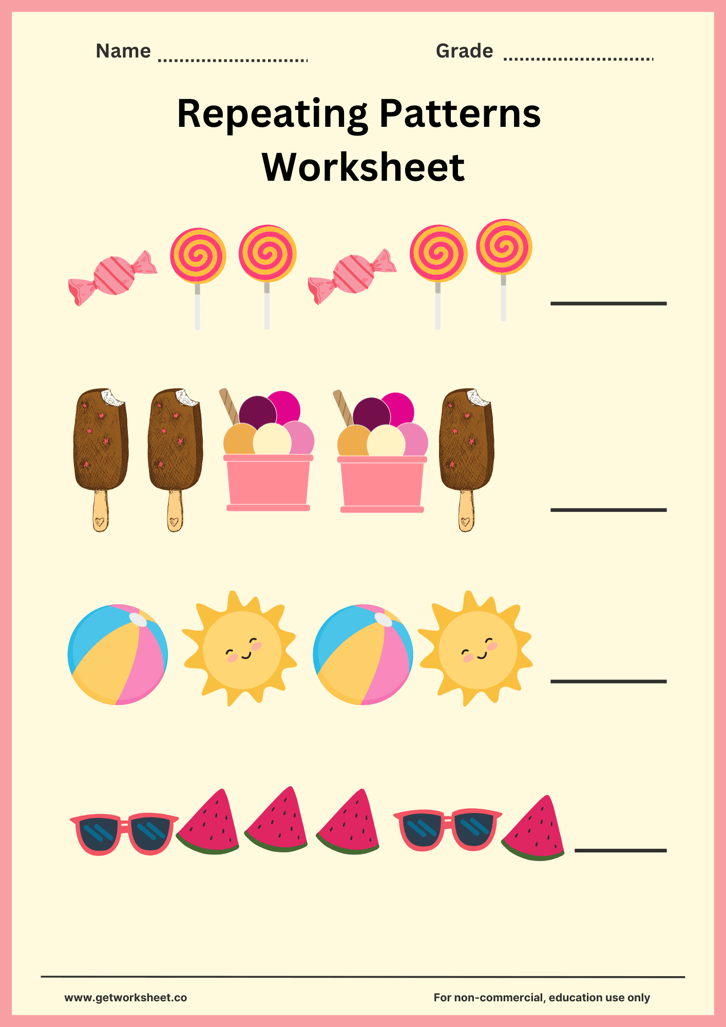 Free repeating patterns worksheets