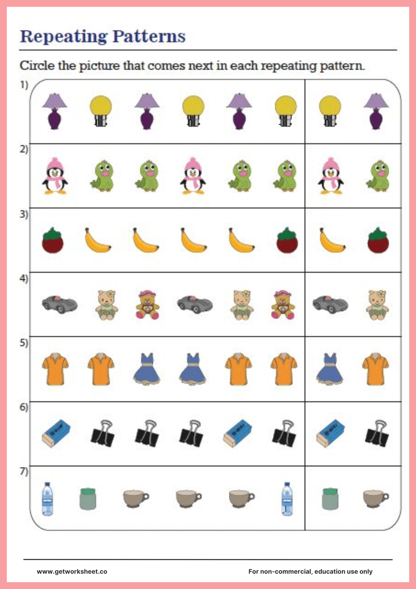 Repeating patterns worksheet 5