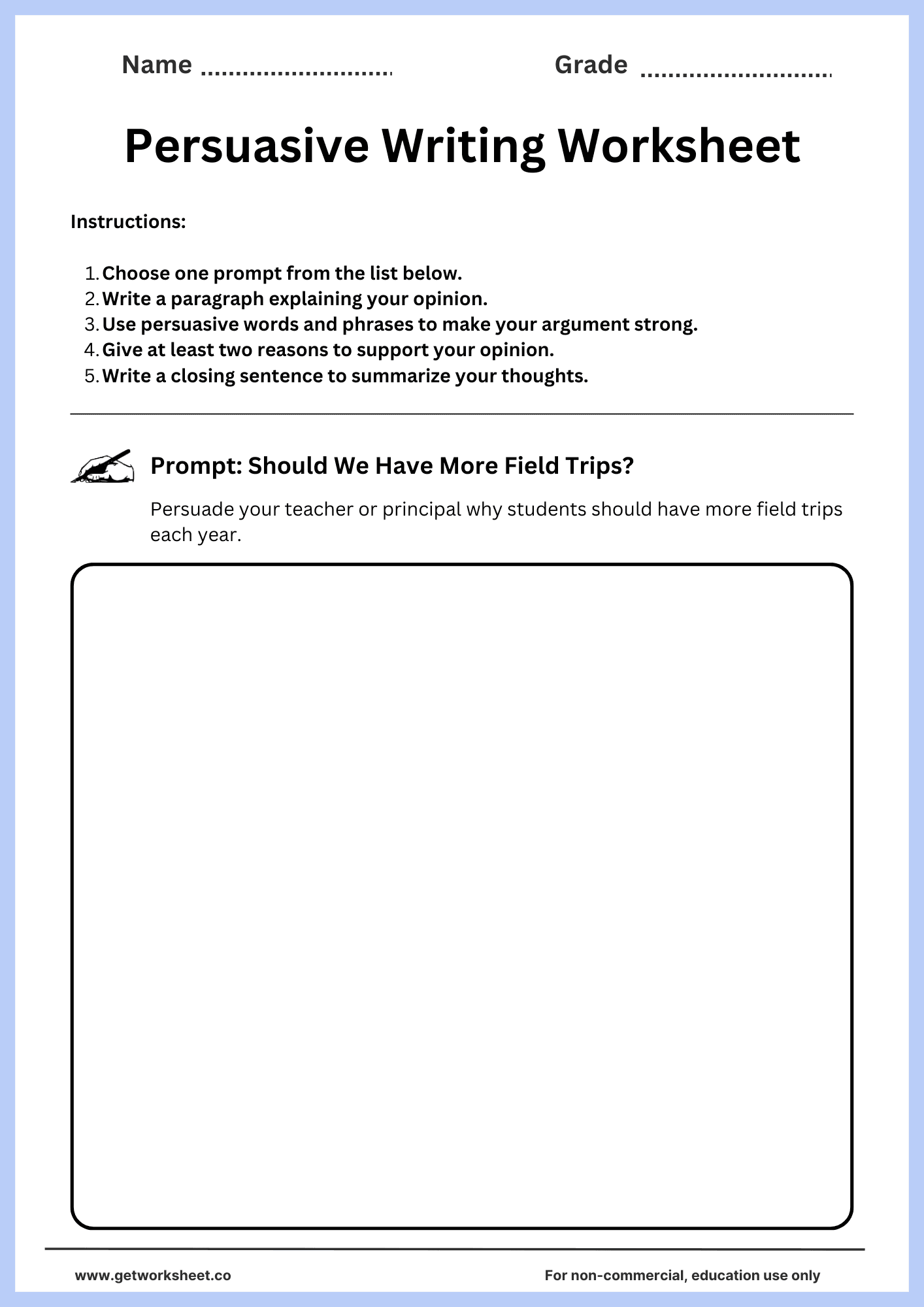 Free persuasive writing worksheets