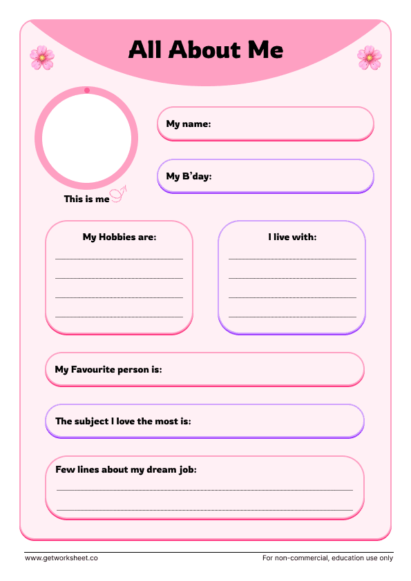 All about me worksheet 8