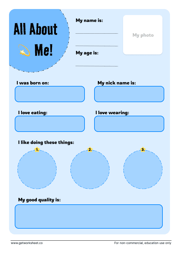 All about me worksheet 7