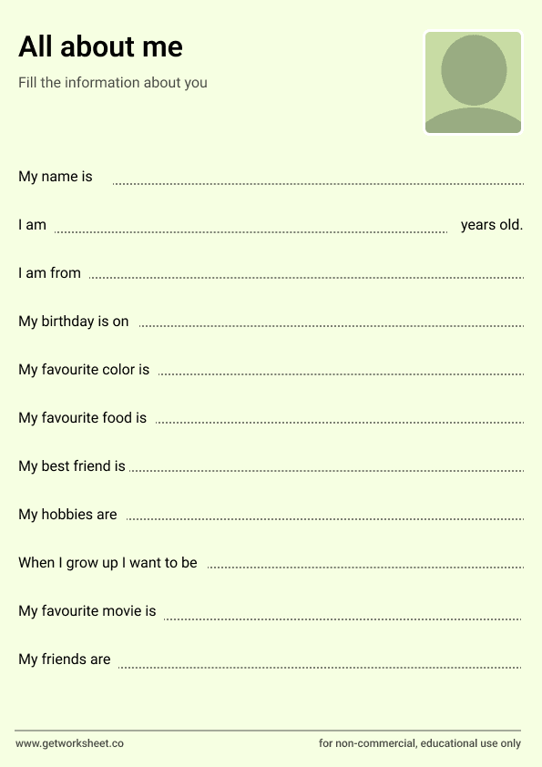 All about me worksheet 1