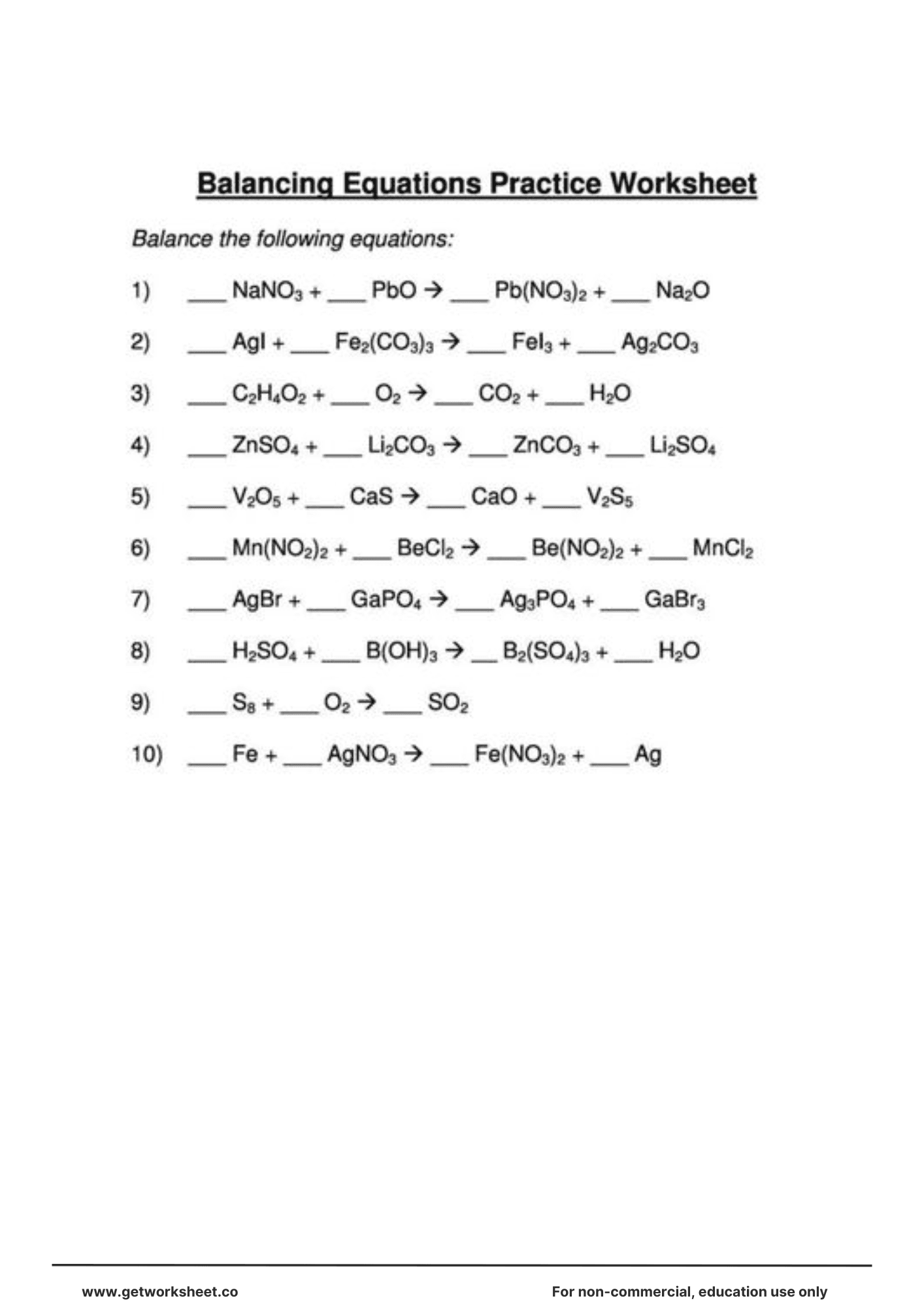Balancing equations worksheet 4