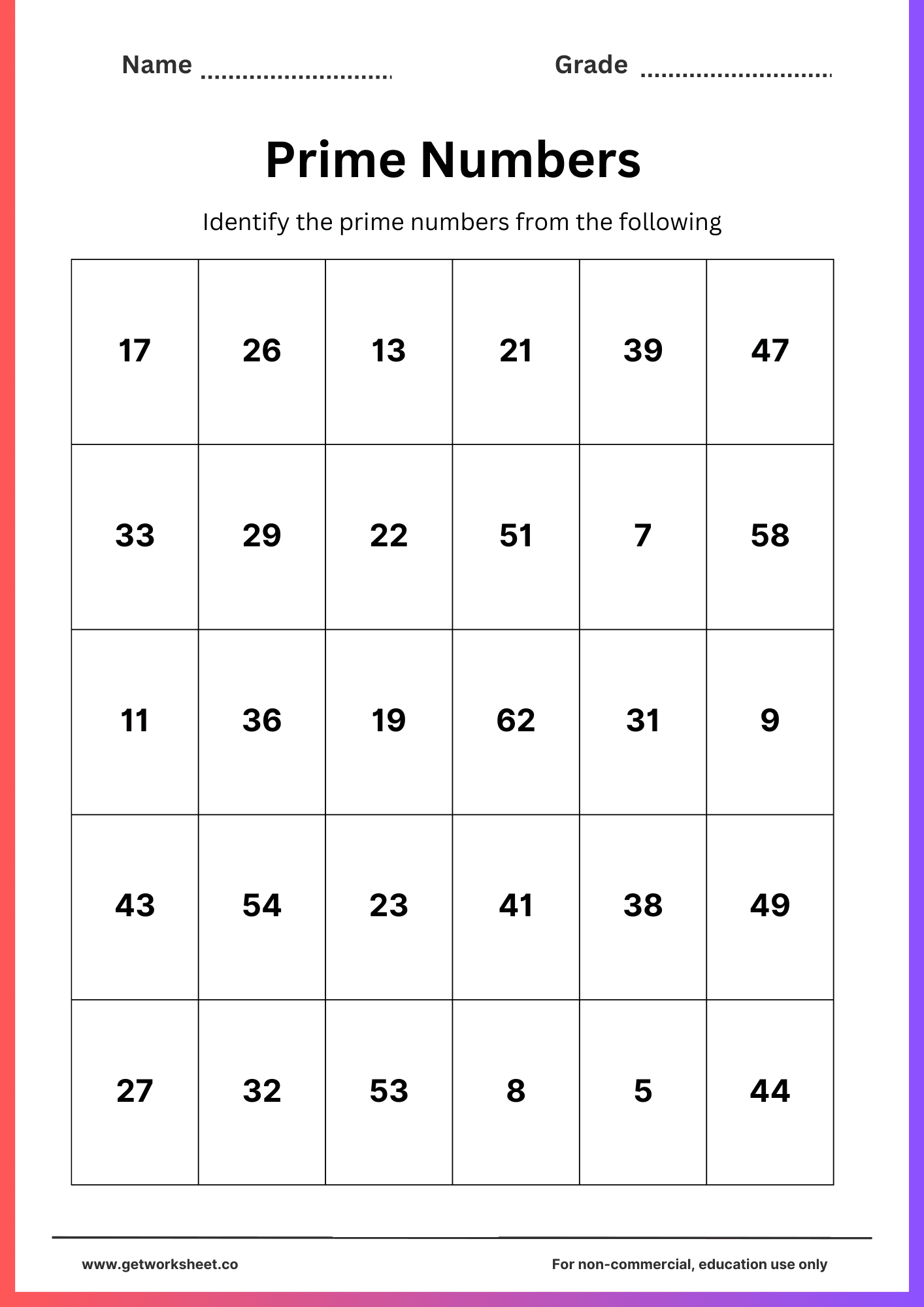 Prime number worksheet 2