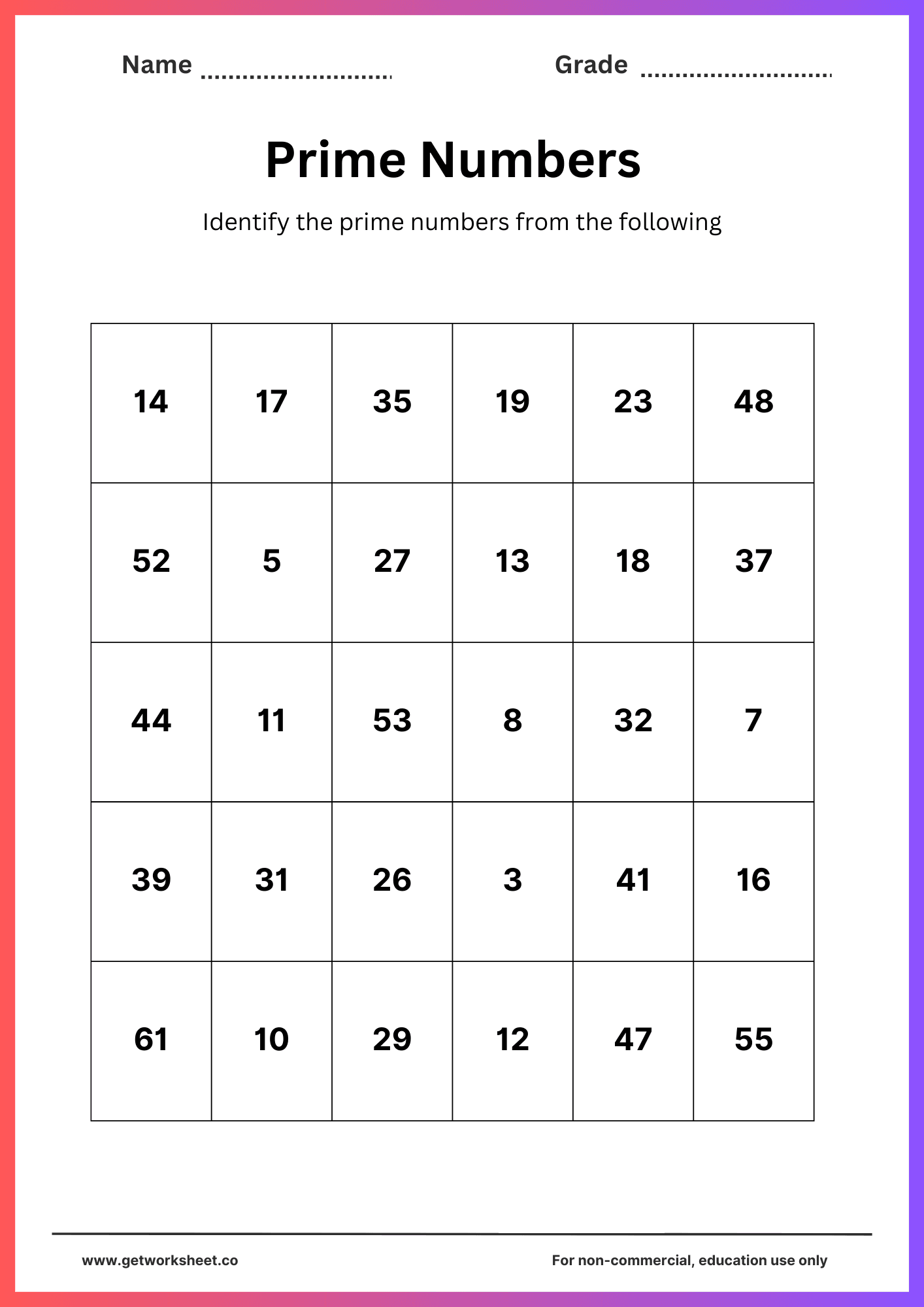 Prime number worksheet 3