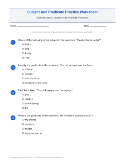 Subject And Predicate Worksheets