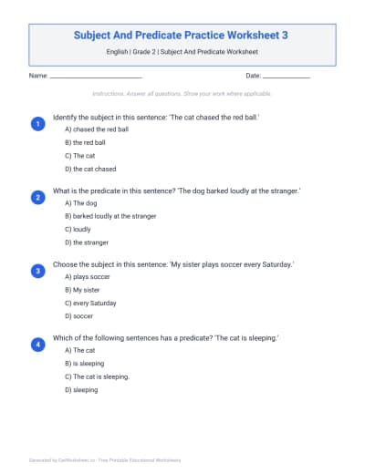 Subject And Predicate Practice Worksheet 3