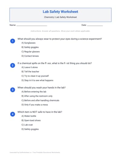 Lab Safety Worksheets