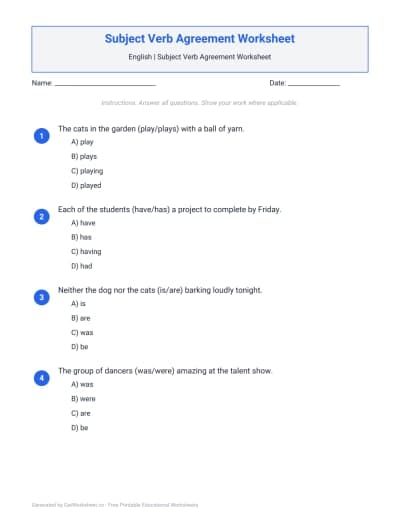 Subject Verb Agreement Worksheet
