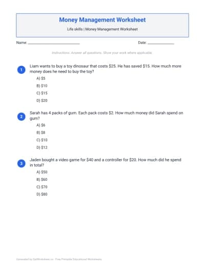 Money Management Worksheet