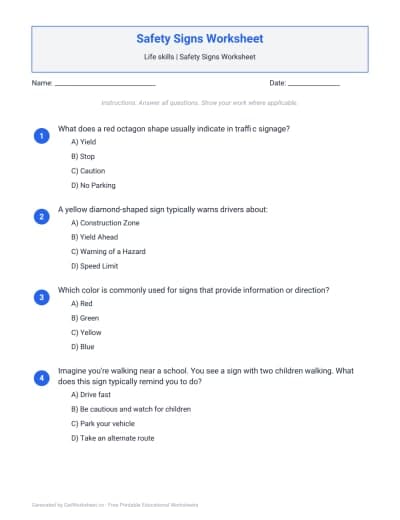 Safety Signs Worksheets