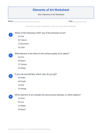 Elements of Art Worksheets