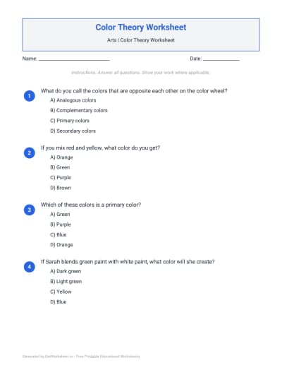 Color Theory Worksheets