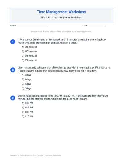 Time Management Worksheets
