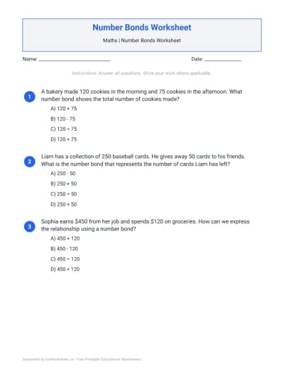 Number Bonds Worksheets