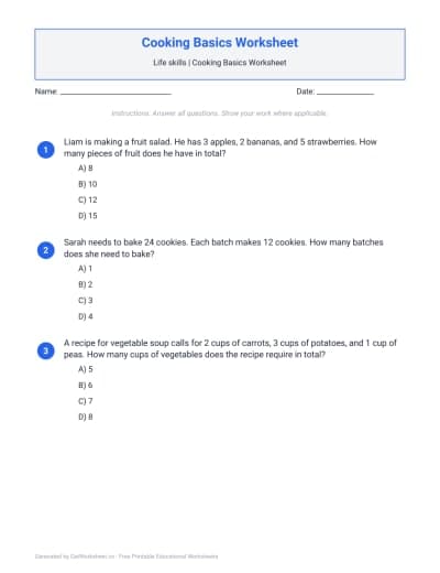 Cooking Basics Worksheet