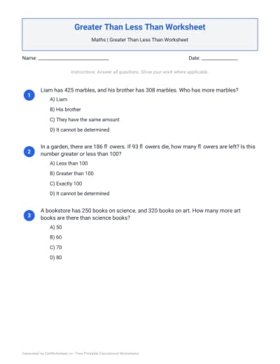 Greater Than Less Than Worksheet