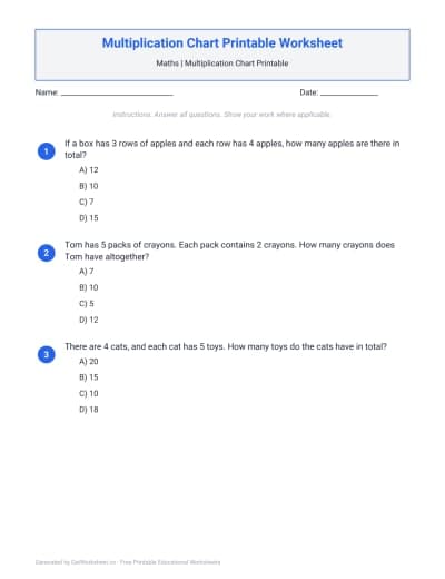 Multiplication Chart Printable Worksheets