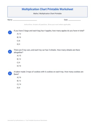Multiplication Chart Printable Worksheet