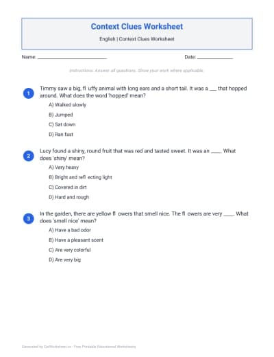 Context Clues Worksheets