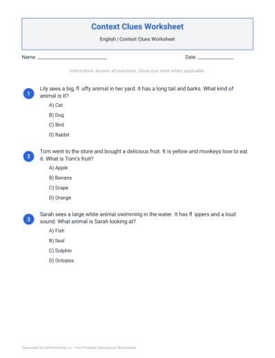 Context Clues Worksheet