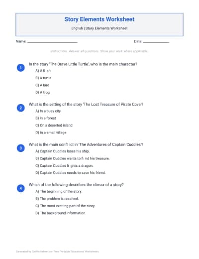 Story Elements Worksheet
