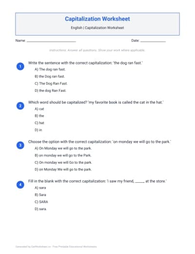 Capitalization Worksheet
