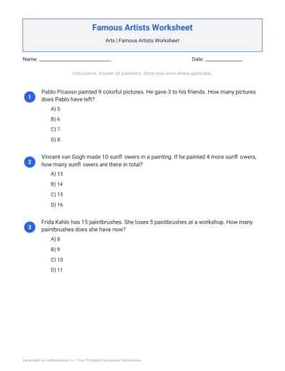 Famous Artists Worksheet