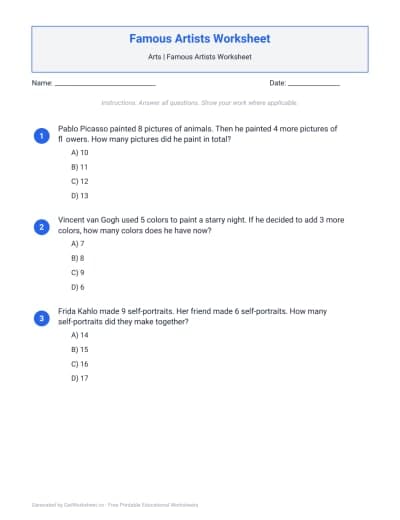 Famous Artists Worksheet